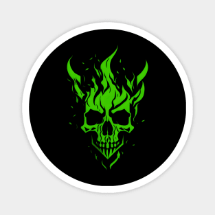 Abstract Minimalist Cool Symbol: Green Flaming Skull Magnet